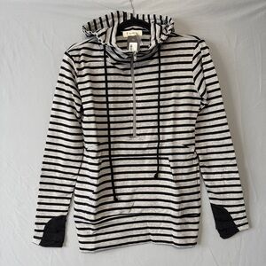 Vanilla Bay Womens Striped Pullover Half Zip Hoodie Size XS Grey Black Stretchy